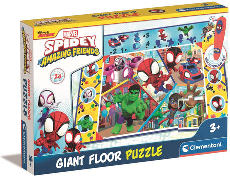 Clementoni - puzzle podłogowe Marvel Spider i przyjaciele - z interaktywnym pisakiem - 24 elementy - 70 cm x 100 cm - od 3 lat