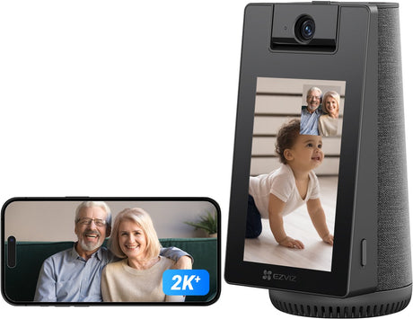 Kamera wewnętrzna Ezviz s10 dla starszych dzieci - rozmowy wideo z 4-calowym ekranem dotykowym - 2k - obrót o 360° - wykrywanie płaczu dziecka - wykrywanie zwierząt domowych - bez subskrypcji