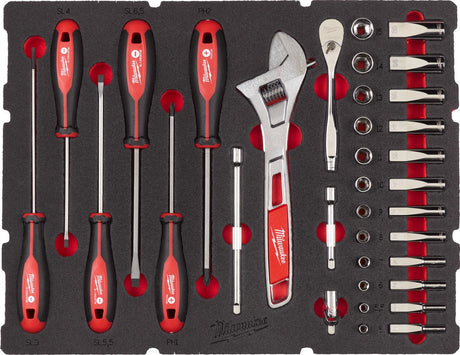 Akcesoria Milwaukee Zestaw narzędzi Milwaukee ¼” z grzechotką w wkładce piankowej Packout™ - 35 szt. - 4932480717