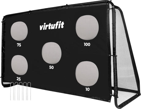 Virtufit voetbaldoel pro met doelwand - voetbalgoal - 300 x 200 cm - doelwand met 5 open zones - snelle montage - voetbaldoel met gatendoek - inclusief 4 grondankers