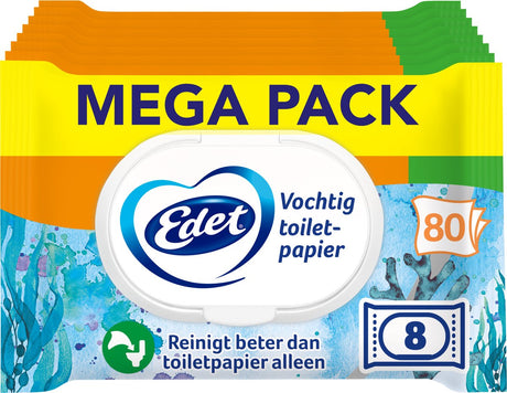 Opakowanie maxi wilgotnego papieru toaletowego Edet - 8 x 80 = 640 arkuszy