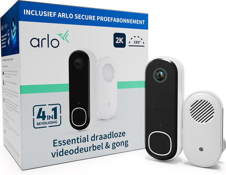 Bezprzewodowy dzwonek wideo Arlo 2k z dzwonkiem kamery, 1 zestaw dzwonków, biały