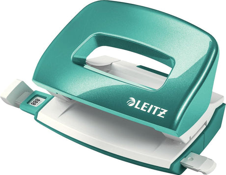 Mini dziurkacz Leitz wow - dziurkuje do 10 kartek - do teczek i segregatorów - idealny do domowego biura, domowego miejsca pracy - szaroniebieski