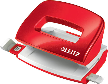 Mini dziurkacz Leitz wow - dziurkuje do 10 kartek - do teczek i segregatorów - idealny do domowego biura, domowego miejsca pracy - czerwony