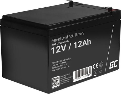 Akumulator zielony 12v 12ah (6,3mm) 12000mah vrla agm