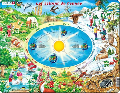 Larsen les saisons de l'année – puzzle – temps et nature – saisons et mois – puzzle éducatif pour enfants – 44 elementy – fabriqué en norvège – piece extra épaisses de 2,5 mm – plateau ze stałą płytką