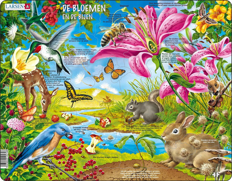 Larsen kwiaty i pszczoły – puzzle – zwierzęta – pszczoły i kwiaty – puzzle edukacyjne dla dzieci – 55 elementów – wyprodukowane w Norwegii – bardzo grube elementy 2,5 mm – tacka ze stałą krawędzią