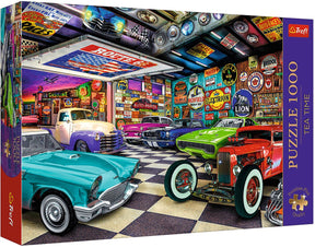 Puzzle Trefl 1000 elementów - garaż kolekcjonerski premium plus podwieczorek.