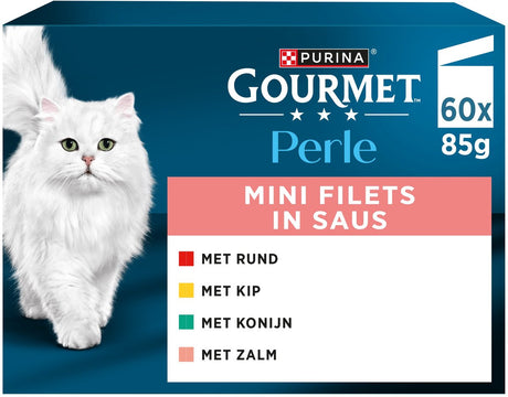 Gourmet Perle mini filety w sosie - mokra karma dla kotów - kurczak królik wołowina łosoś - 60 x 85 g