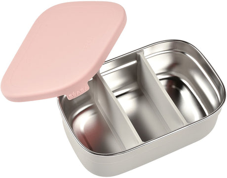 Pudełko na lunch Béaba – pudełko na chleb wykonane ze stali nierdzewnej (stal nierdzewna) z silikonową pokrywką – różowe – w zestawie. 2 przegródki – wolne od BPA – można myć w zmywarce