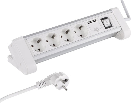 Listwa zasilająca Q-link - 4-kierunkowa - z uziemieniem - na biurko - 2 x USB - 3 x 1,5 mm - 1,5 m - aluminium