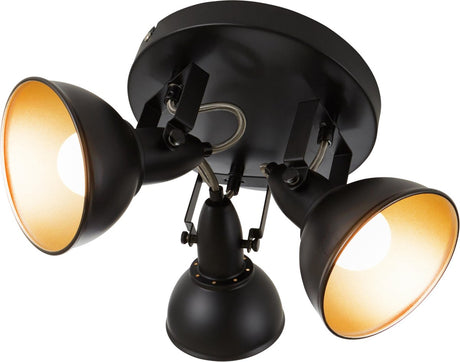 Briloner soft - reflektor sufitowy - reflektor natynkowy retro - czarno-złoty - oprawka 2x E14 - odchylany - metal - ø21 cm