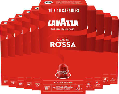 Filiżanki do kawy Lavazza qualità rossa - 100 filiżanek nespresso - 100% kawy arabica - intensywność: 10 13 - 10 x 10 kapsułek aluminiowych