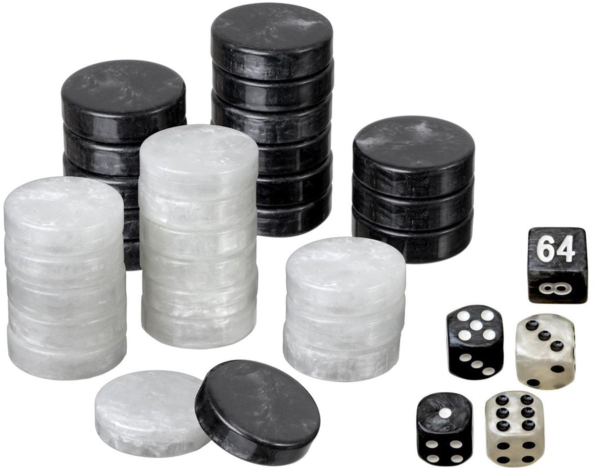 Philos backgammon speelstukken set medium 28 mm zwart wit