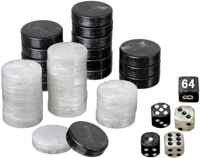 Philos backgammon speelstukken set medium 28 mm zwart wit