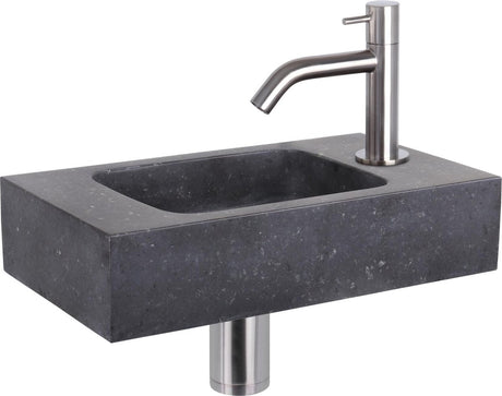 Zestaw fontann Differnz Bombai czarny - kamień naturalny - kran zakrzywiony matowy chrom - 40 x 22 x 9 cm