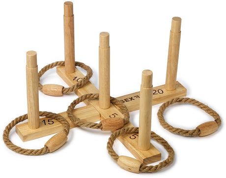 Oryginał Bex ring toss – gra w rzucanie pierścieniami – drewniana gra plenerowa wykonana z drewna kauczukowego – klasyczna gra w rzucanie z kółkami – kompletny zestaw z 5 pierścieniami do rzucania – od 8 lat