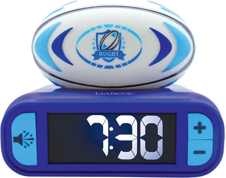 Cyfrowy budzik Lexibook z lampką nocną 3D dotyczącą piłki do rugby i efektami dźwiękowymi