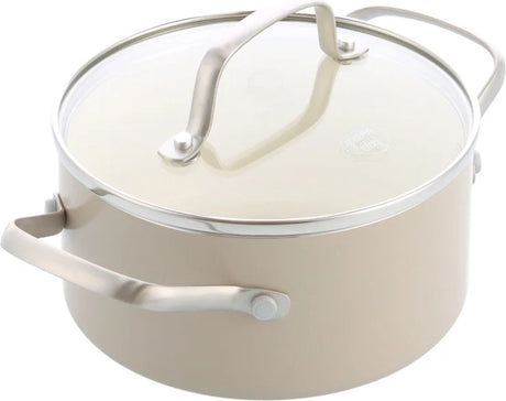 Greenchef Nordics ceramiczna patelnia indukcyjna z pokrywką 16cm 1,58l - bez pfas - patelnia indukcyjna - można myć w zmywarce - można używać w piekarniku do 220°c - ceramiczna powłoka nieprzywierająca - krem