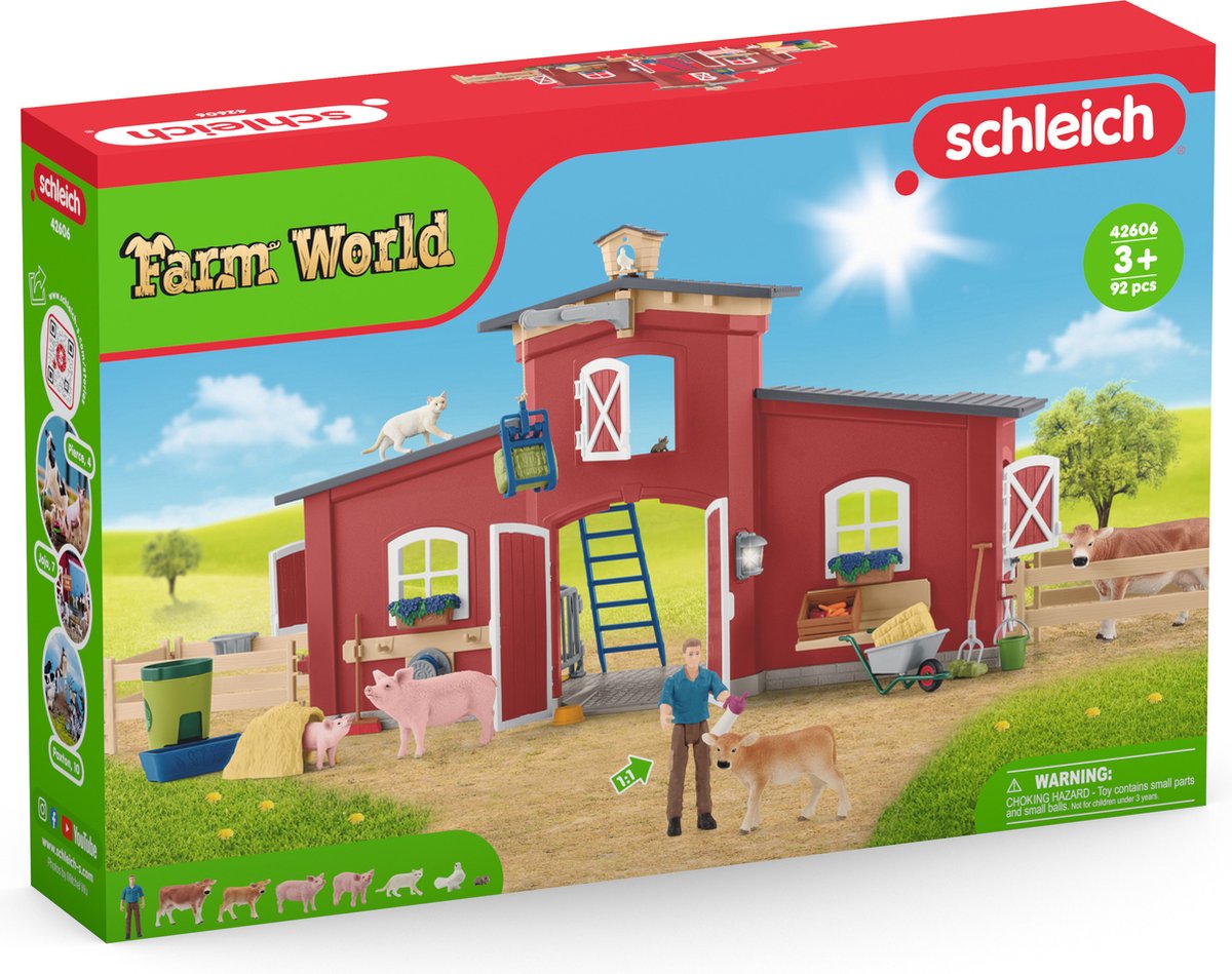 Schleich Farm World - duża stajnia, czerwona - zabawka rolnicza - 42606