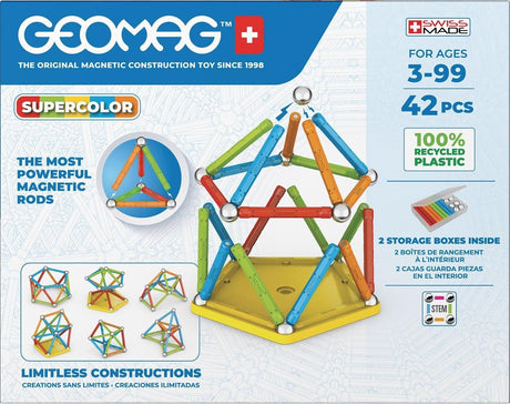 Geomag magicube super color z recyklingu - magnetyczne klocki z kolorowymi akcentami - 42 sztuki - od 5 lat