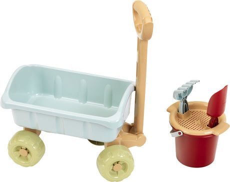 Mały wózek ręczny Klein Toys z zestawem wiader - wózek ręczny, wiadro, sito, łopata i grabie - plastik z recyklingu - wielokolorowy