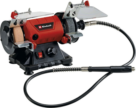 Zestaw narzędzi wielofunkcyjnych do szlifierek warsztatowych Einhell tc-xg 75 - 120 w - 0-9,900 t min - ø75x10x20 mm - w zestawie. 1x kamień szlifierski (k120), 1x tarcza polerska (k400), giętki wałek i zestaw akcesoriów