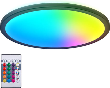 Briloner b.k.light - lampa sufitowa led rgb - czarna - możliwość przyciemniania - ze światłem pośrednim - światło kolorowe - z pilotem - ø42cm