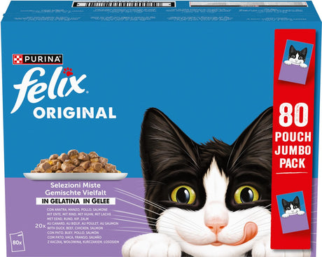Felix mix mix w galaretce - mokra karma dla kotów - kaczka, wołowina, kurczak, łosoś - 80 x 85 g