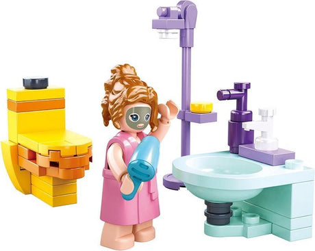 Sluban girls dream badkamer bouwspeelgoed kinderen vanaf 6 jaar – constructiespeelgoed modelbouw badkamer set – bouwdoos met 50 bouwstenen en 1 minifiguur – m38-b0800a