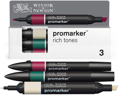 Zestaw markerów Winsor Newton 0290191 Pro 3 sztuki – bogate odcienie – Markery alkoholowe z podwójną końcówką
