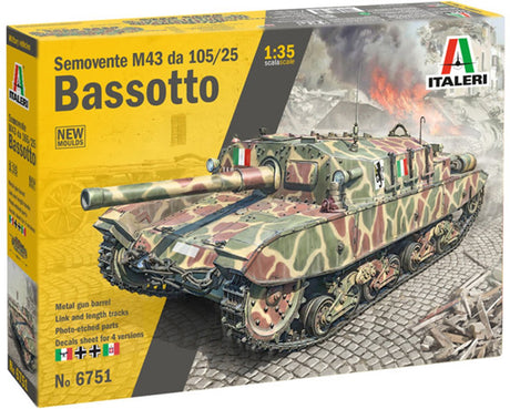 Italeri model samochodu - 6751 semovente ansaldo fiat m43 da 105 25 -bassotto- - plastikowy niszczyciel czołgów - 1:35 - zestaw modeli do składania