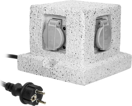Orno buitenstopcontact steen look - graniet - decoratief imitatiesteen - 4-voudig 2p+e- ip44 waterditch- 3 meter kabel-frans type -voor belgië