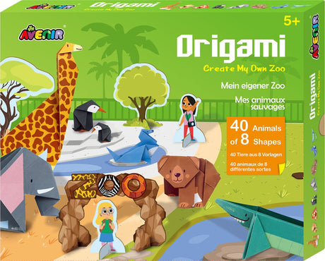 Origami Avenir: moje własne dzikie zwierzęta, 40 składanych papierów, 8 modeli, w pudełku, 5+