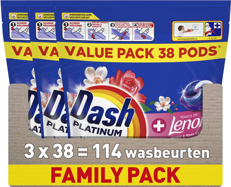 Saszetki z detergentem Dash Platinum® - jaśmin i róża majowa - 3 x 38 prań