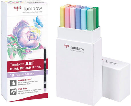Tombow • pędzelek z pędzelkiem i dwoma pędzelkami w 18 pastelowych kolorach