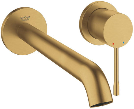 Grohe Essence New ścienna bateria umywalkowa do zabudowy - zestaw podtynkowy - bez zestawu podtynkowego - długa wylewka - matowe złoto - 19967gn1