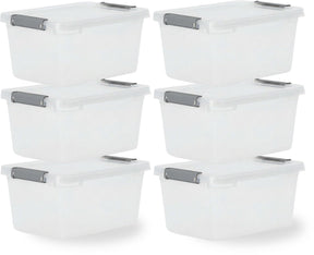 Iris storage opbergbox met clips - 4.5l - compact - stapelbaar - kunststof - transparant grijs - set van 6