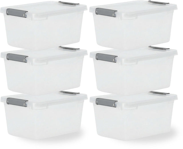 Iris storage opbergbox met clips - 4.5l - compact - stapelbaar - kunststof - transparant grijs - set van 6