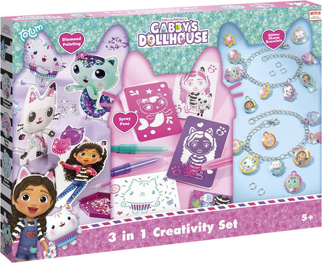 Totum Gabby's Dollhouse Craft Package XL 3 w 1 Charm Bransoletki Robienie zabawek Dziewczyny, farba diamentowa, pisaki i szablony w sprayu - Gabby's Dollhouse Porada na prezent Tworzenie kreatywnych zabawek