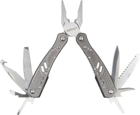 Wolfcraft - wielofunkcyjny scyzoryk z kaburą - wielofunkcyjny 13 w 1 - survival - srebrny - 4080000