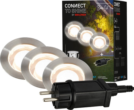 Briloner Connect to Shine - reflektor gruntowy LED do użytku na zewnątrz - zestaw 3 szt. - zestaw startowy oświetlenia ogrodowego - ciepłe białe światło - ip67 - ø3x2,6 cm
