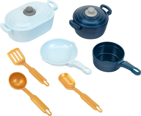 Klein Toys przybory kuchenne - chochla, szpatułka, łyżka do gotowania, patelnia grillowa, rondel, garnek, patelnia z pokrywką - wielokolorowy