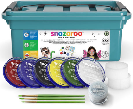 Snazaroo 1172018 mini zestaw startowy aqua farba do twarzy - farba do twarzy dla dorosłych dla dzieci - hipoalergiczna - halloween fasching - 14-częściowa