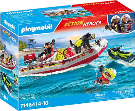Playmobil Bohaterowie akcji, łódź strażacka ze skuterem wodnym - 71464