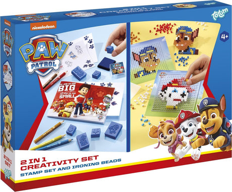 Zestaw do rękodzieła Totum Paw Patrol 2 w 1 do stemplowania, kolorowania i prasowania koralików z Chase i Marshallem wskazówka na prezent kreatywne zabawki