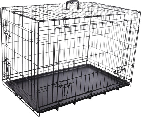 Klatka dla psa Flamingo nyo czarna m – 77x47x53,5 cm – składana klatka druciana z 2 drzwiczkami szufladowymi – klatka dla psa z uchwytem