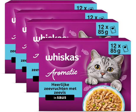 Karma dla kotów Whiskas - dla dorosłych 1+ - aromatyczne pyszne owoce morza w sosie - 48x85g