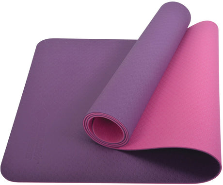 Schildkröt yoga mat fitness tweekleurig violet roze 4mm antislip.