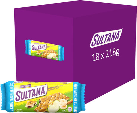 Przekąska ciasteczkowa owocowa Sultana - jabłko bananowe - 30% mniej cukru - 18 x 218 gramów